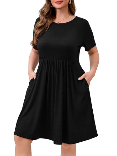 MK Shop Limited Womens Plus Size Dresses Maxi Summer Casual Curvy Cute Dress Short Sleeve Loose Dress with Pockets