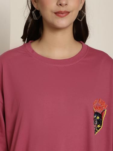 Image of Preneum Women's Cotton Graphic Printed Baggy Fit Drop-Shoulder Sleeves Cotton Oversized T-Shirt