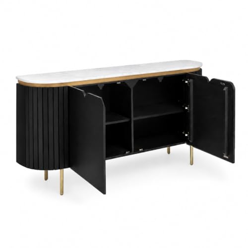 Image of The Attic Carlston Large Sideboard, Multipurpose Cabinet for Kitchen and Living Room Storage, Solid Mango Wood, Black Matte Finish