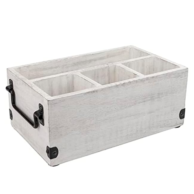 GoCraft 4-Compartment Flatware Caddy Wooden Cutlery Holder White Washed Mango Wood Perfect for Kitchen Dining Picnics