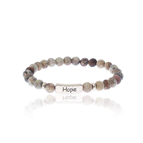 NTLX Christian Bracelets for Women – Hope Bracelet – Natural Stone Stretch Prayer Bracelet – Inspirational Message Jewelry - Great Gift (Brown/Beige)