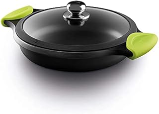 Castey F-IP45 F3-IP45 Induction Flat Tray Pan and Silicone Side Handles, 45 cm, Cast Aluminium, Black