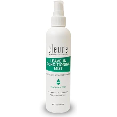 Cleure Fragrance Free Leave-In Conditioner for Dry, Frizzy, Straight & Curly Hair - Hypoallergenic Hair Detangler Spray for Sensitive Skin (8 fl oz, Pack of 1) Cover