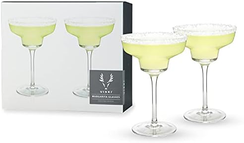 Viski Raye Angled Stemmed Margarita Glasses Set of 2 - Premium Crystal Clear Margarita Cocktail Glasses Drink Gift Set - 12oz
