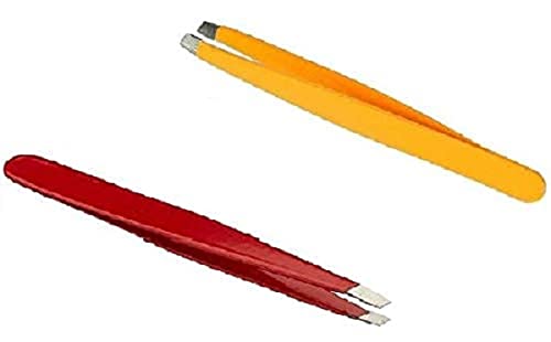 Professional Slant Tip Tweezer Plucker for Eyebrow, Upper Lips, Blackhead Removal, Facial Hair For Women & Men, Pack of 2 - Red & Yellow ()-image-29