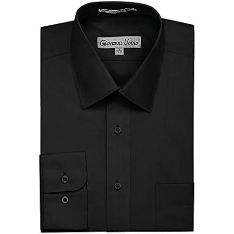 Gentlemens Collection Men's 1909 Long Sleeve Regular Fit Dress Shirt - Black - 17.5 4-5 Cover