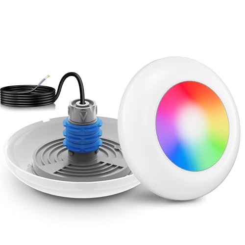 LyLmLe Proiettore Piscina LED con Filettatura 1" 1/2, 15W Lampade Piscina RGB Multicolore Controllo Sincrono, Ø190mm, 12V AC IP68 Impermeabile Subacquee Luci per Piscinas Cemento SPA, Singola Luce