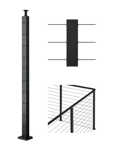 VEVOR Poteau Garde Corps, 914 x 25,4 x 50,8 mm, Poteau Rampe d'Escalier à Câble avec Trous Pré-percés L, Support Horizontal et Incurvé, pour Main...