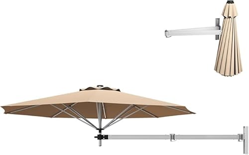 RELAX4LIFE Sombrilla de Pared Ø250 cm Giratoria 350° Horizontalmente y Inclinable 30° Verticalmente, Sombrilla Terraza Exterior con 8 Varillas de Aluminio, Protección UV50+ y Ventilación (Beige)