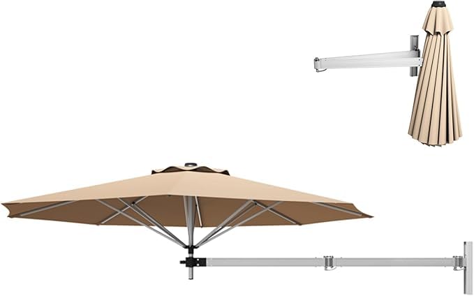 RELAX4LIFE Sombrilla de Pared Ø250 cm Giratoria 350° Horizontalmente y Inclinable 30° Verticalmente, Sombrilla Terraza Exterior con 8 Varillas de Aluminio, Protección UV50+ y Ventilación (Beige)