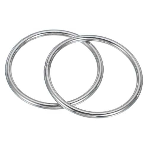 uxcell 3.5" Metal O Ring, 2 Pcs Heavy Duty 304 Stainless Steel O Rings Welded Round Rings for DIY Crafts Hardware Belt Dog Leash Macrame, 6x90mm