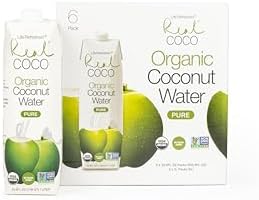 Real Coco Organic Pure Coconut Water (6-Pack 1L), USDA Organic, No Added Sugar, Plant Based, Packed with Electrolytes, Vegan