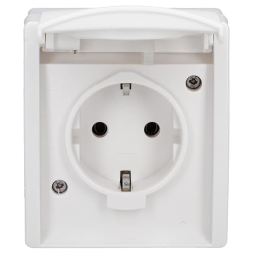Busch-Jaeger 20 EW-54 SCHUKO Steckdose mit Klappdeckel (Thermoplast) Alpinweiß ocean (IP 44) 2CKA002083A0834