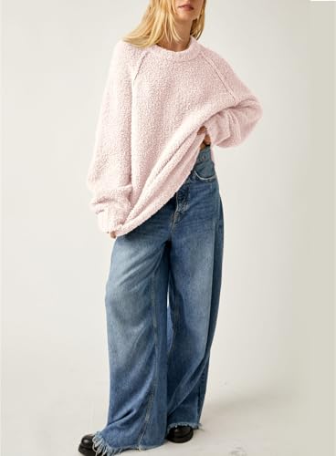 Image of Beaully Women's Oversized Crewneck Sweaters | Oversized style, Tunic sweater, Fuzzy knit, Soft knit, Loose fit, Drop shoulder