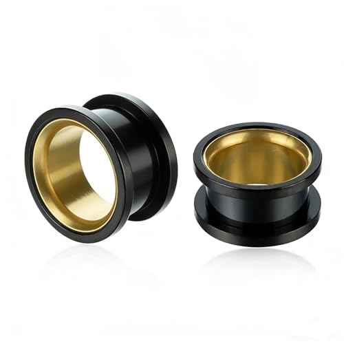 IGXX Tunnel Edelstahl 1 Paar 8mm Ohr Plugs Schwarz & Gold Piercing Schmuck Dehner für Damen und Herren