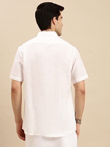 Image of RAMRAJ COTTON Men White Half Sleeve Shirt Crafted For Comfort| Durability| And Timeless Everyday Style