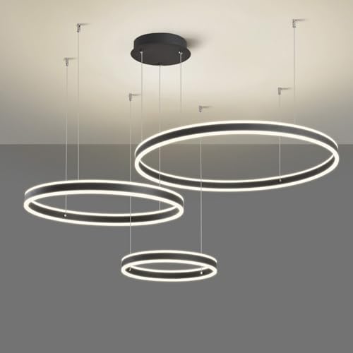 Grand plafonnier noir ferme moderne 3 lampes dimmable pour îlot cuisine