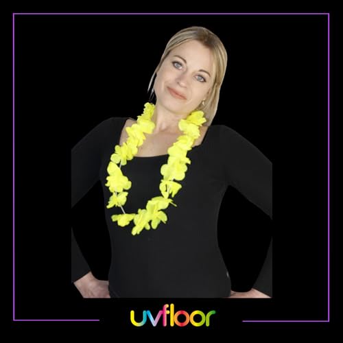 UV FLOOR - Neonfarbene Blumenkette - Premium-Qualität - Neonfarbenes Zubehör - Party - Kostüm - Neongelb - 12er-Set