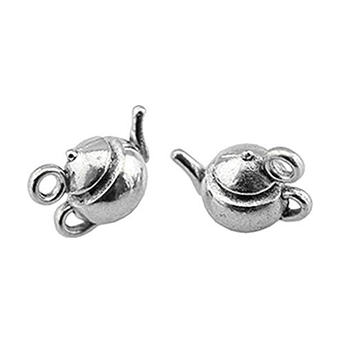 NEWME 15pcs 3D Teapot Kettle Charms Pendant for DIY Jewelry Wholesale Crafting Bracelet and Necklace Making (Antique Silver)