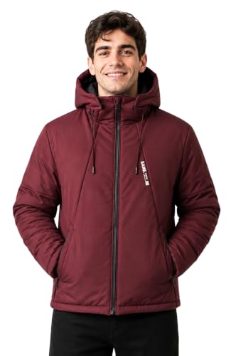 Image of SANE Men's Hooded Puffer Jacket, Quilted Winter Coat, Warm and Lightweight, Detatchable Cap