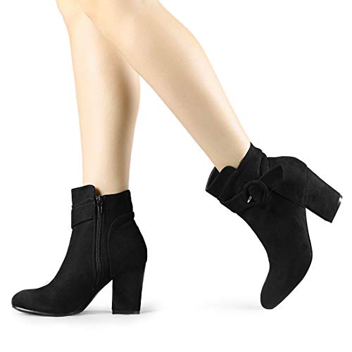 Allegra K Allegra K Women's Round Toe Block Heel Black Ankle Booties 9 M US