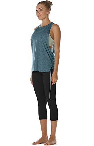 icyzone Workout Tank Tops for Women - Running Muscle Tank Sport Exercise Gym Yoga Tops Athletic Shirts (XL, Lake Blue) - Thumbnail 4