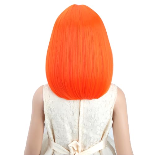 Image of PATTNIUM Kids Orange Wig Orange Bob Wig for Girls Colored Wigs Cosplay Party Synthetic Daily Wear Children Wigs