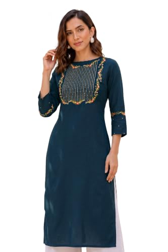 Image of MIRCHI FASHION Women's Straight Fit Rayon Sequins Embroidered and Polka Dots Printed Kurti Only