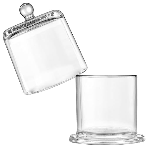 HOMSFOU 1set Glass Candle Holder with Lid Small Transparent Butter Dish for Aromatherapy Modern Style Candy Jar for Home Decor Office and Weddings