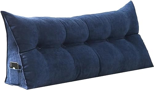 Back Support Pillow, Bed Rest Pillow, Triangular Headboard Pillow Triangular Wedge Headboard Cushion, Back Wedge Cushion Pillow for Reading/Relaxing/Watching TV (Color : Navy Blue, Size : 150cm/59in