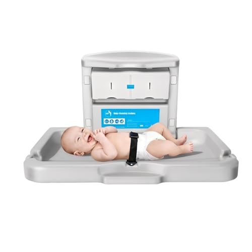Baby Changing Station Wall Mounted,Commercial Baby Changing Station with Safety Strop,Foldable Wall Mounted Changing Table for Commercial Bathroom,Suitable for Commercial, Hotels & Airports