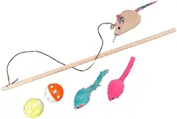 Kit de brinquedos de gato - 1 varinha para gato + 2 bolinhas com guizo + 2 ratinhos de pelúcia com guizo