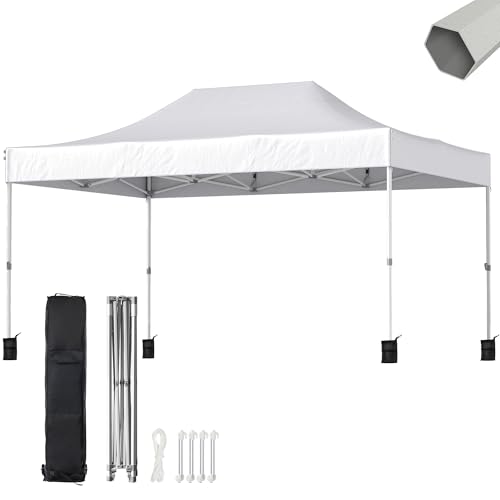 Easy Setup Pop Up Canopy Instant Portable Shelter, 500D Top Fabric, Hexagonal Steel, Easy Outdoor Sun Shade for Events White 10×15 FT