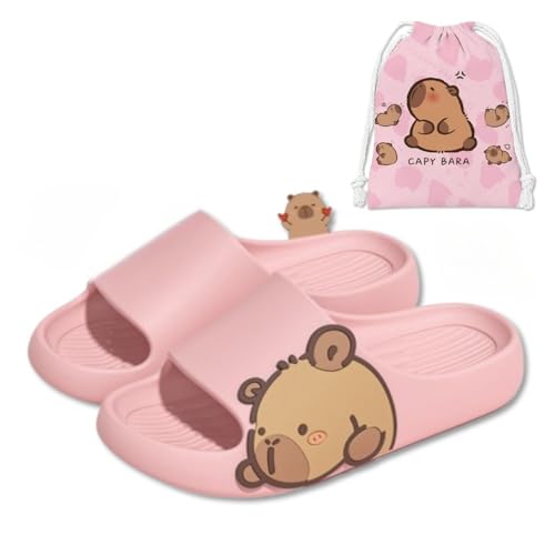 Cute Capybara Sandals Slip On House Slippers for Women - Portable Drawstring Shoe Pack & Comfort Wear Cloud Slides Travel Set Breathable Lightweight Non Slip Chunky Sole Kawaii Animals Christmas Gifts