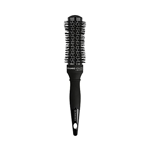 T4B Lussoni Hourglass Professional Round Black Ceramic Styling Hairbrush 33 mm 1.30 inch for Professional Hairdressers for Precise Hair Styling Designed for Medium and Short Hair