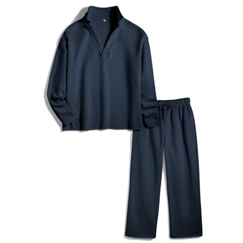 Lounge Sets for Women 2 Piece Outfits Long Sleeve V Neck Pullover Sweatshirts Wide Leg Pants Travel Tracksuit Set