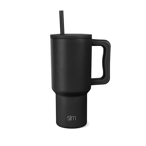 Simple Modern 30 oz Trek Tumbler with Handle and Straw Lid | Cup Holder Friendly Insulated Stainless Steel Travel Mug | Midnight Black