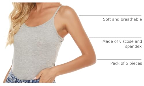Image of BQTQ 5 Pcs Women's Camisole Tank Top Undershirt Spaghetti Strap Basic Camisoles