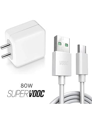Image of Original 80W Supervooc Charger for Oppo F21 Pro 5G Adapter Cable F21S Pro 5G A76 A77S A78 5G A77 A17 F17 Pro Reno10 10 Pro Reno9 Pro Adapter Original Charger Cable, White (AA106)
