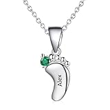 Personalized Babyfeet Birthstone Necklace for Women, Custom Birthstone Mother Necklace with Kids...