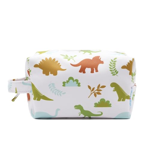 PONETTE - Neceser Infantil en Tejido Arena con Divertidos Dibujos de Dinosaurios y Plantas, Niño, Niña, Viaje, Estuche, Bolsa, Piscina, Colegio, Marca Española
