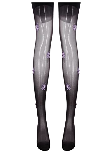 Image of Erinaco Women's Flower Pattern Sheer Footed Pantyhose Control Top Tights Stockings with Reinforced Toes