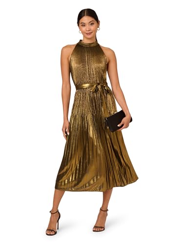 Adrianna Papell Women's Halter Pleated Metallic Dress4