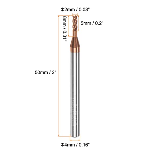 Image of HARFINGTON 2pcs Square Nose End Mill 4mm Shank 2mm x 8mm AlTiSin Coated Solid Carbide Long Reach Extended Neck 4 Flutes CNC Router Bit Milling Cutter for Stainless Steel Hardened Steel