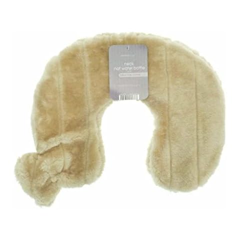 Neck & Shoulder Hot Water Bottle with Luxury Faux Fur Cover ~ Ease Pain and Relax Neck Muscles (Tan) Cover