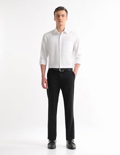 Image of Arrow Textured Tapered Fit Formal Trousers for Men - Full Length Formal Pants for Men Office Wear