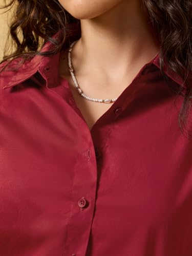 Image of The Souled Store Classic Solids: Baby Blue Women and Girls Full Length Collared Light Blue Solid 100% Cotton Regular Fit Breathable Lightweight Comfortable All-Season Everyday Shirt