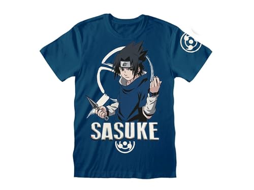 Camiseta Naruto Cosplay - Camiseta Naruto Shippuden Sasuke Boruto - Ropa Oficial Manga Comics - Anime Gadget - Camisa Niño Hombre y Mujer (FR/ES, Letras, XL, Regular, Regular, Azul)