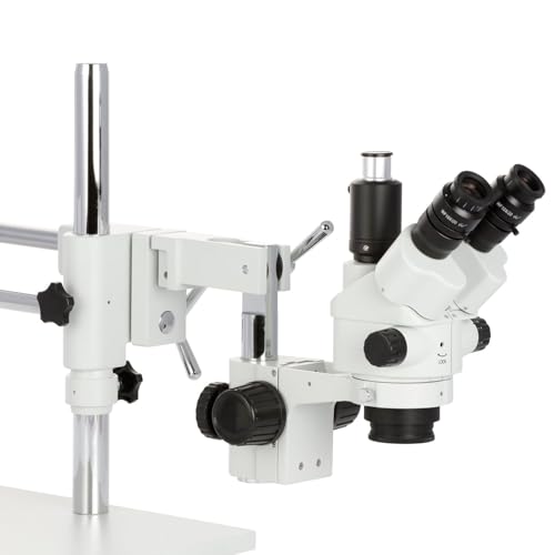 Image of AmScope - 7X-45X Simul-Focal Stereo Zoom Microscope on Boom Stand with 144 LED Ring Light - SM-4NTP-144