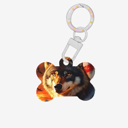 GZEKWLP Wolf American Flag Winter Mountain Double Sided Pet ID